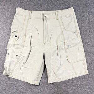 AFTCO Mens Fishing Cargo Shorts Tan Khaki Size 36 Plier Pocket Quick Dry Stretch